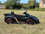 Black Lambo showing side view with wheels 